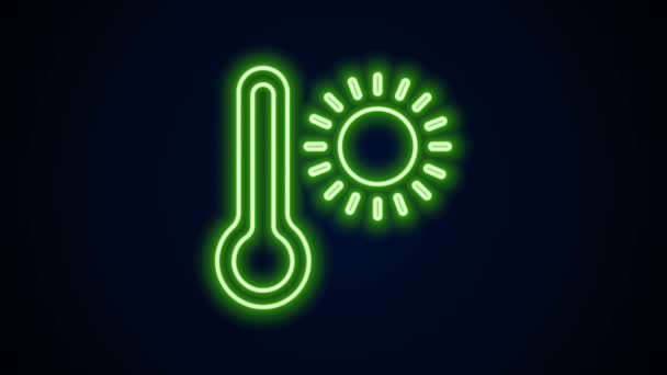 Linea neon incandescente Termometro meteorologico che misura il calore e l'icona a freddo isolato su sfondo nero. Apparecchiatura termometrica che mostra tempo caldo o freddo. Animazione grafica 4K Video motion — Video Stock