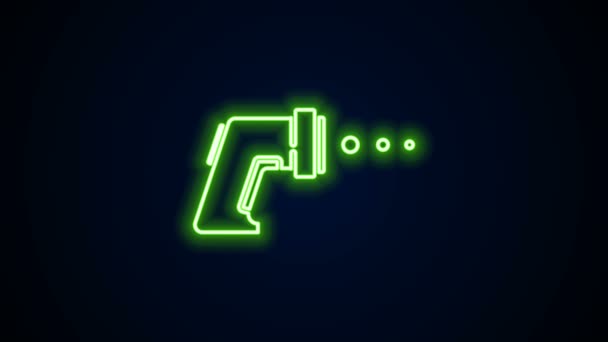 Glödande neonlinje Digital kontaktlös termometer med infrarött ljus ikon isolerad på svart bakgrund. 4K Video motion grafisk animation — Stockvideo