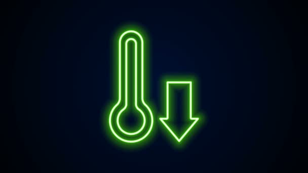 Świecąca linia neonowa Termometr meteorologiczny ikona pomiarowa odizolowana na czarnym tle. Urządzenia termometryczne pokazujące gorącą lub zimną pogodę. 4K Animacja graficzna ruchu wideo — Wideo stockowe