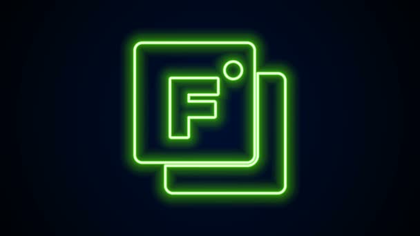 Linha de néon brilhante ícone Fahrenheit isolado no fundo preto. Animação gráfica em movimento de vídeo 4K — Vídeo de Stock