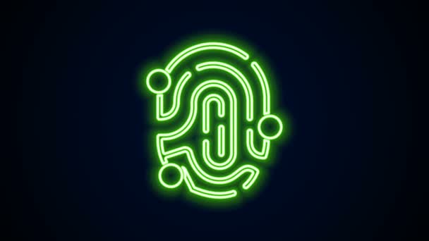 Zářící neonová čára Ikona otisku prstu izolovaná na černém pozadí. Ikona ID aplikace. Identifikační značka. Dotkni se ID. Grafická animace pohybu videa 4K — Stock video