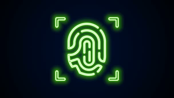 Leuchtende Leuchtschrift Fingerprint-Symbol isoliert auf schwarzem Hintergrund. ID-App-Symbol. Erkennungszeichen. Berühren Sie id. 4K Video Motion Grafik Animation — Stockvideo