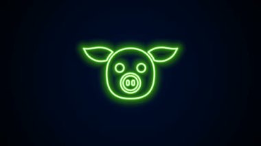 Parlayan neon hattı simgesi siyah arkaplanda izole edildi. Hayvan sembolü. 4K Video hareketli grafik canlandırması