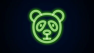 Parlayan neon hattı Şirin panda yüzü simgesi siyah arkaplanda izole edilmiş. Hayvan sembolü. 4K Video hareketli grafik canlandırması