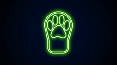 Parlayan neon çizgisi Paw yazdırma simgesi siyah arkaplanda izole edildi. Köpek ya da kedi pençesi izi. Hayvan izleri. 4K Video hareketli grafik canlandırması