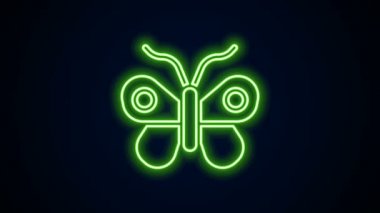 Parlayan neon hattı Kelebek simgesi siyah arkaplanda izole edildi. 4K Video hareketli grafik canlandırması