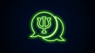 Parlayan neon hattı psikoloji ikonu siyah arkaplanda izole edildi. Psi sembolü. Akıl sağlığı konsepti, psikanaliz analizi ve psikoterapi. 4K Video hareketli grafik canlandırması