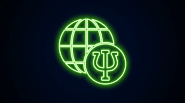 Parlayan neon hattı psikoloji ikonu siyah arkaplanda izole edildi. Psi sembolü. Akıl sağlığı konsepti, psikanaliz analizi ve psikoterapi. 4K Video hareketli grafik canlandırması