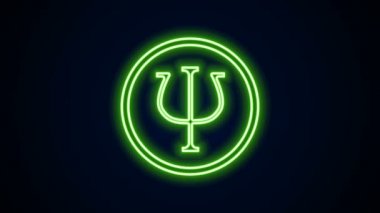 Parlayan neon hattı psikoloji ikonu siyah arkaplanda izole edildi. Psi sembolü. Akıl sağlığı konsepti, psikanaliz analizi ve psikoterapi. 4K Video hareketli grafik canlandırması