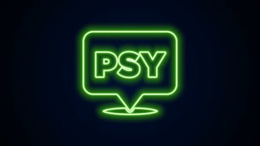 Parlayan neon hattı psikoloji ikonu siyah arkaplanda izole edildi. Psi sembolü. Akıl sağlığı konsepti, psikanaliz analizi ve psikoterapi. 4K Video hareketli grafik canlandırması