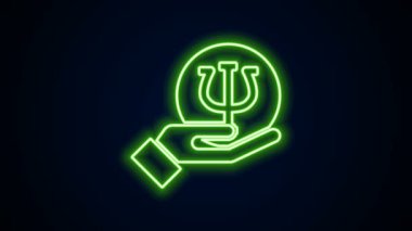 Parlayan neon hattı psikoloji ikonu siyah arkaplanda izole edildi. Psi sembolü. Akıl sağlığı konsepti, psikanaliz analizi ve psikoterapi. 4K Video hareketli grafik canlandırması