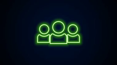 Parlayan neon hattı kullanıcı grubu simgesi siyah arkaplanda izole edildi. Bir grup insan ikonu. İş simgesi - kullanıcı profili simgesi. 4K Video hareketli grafik canlandırması