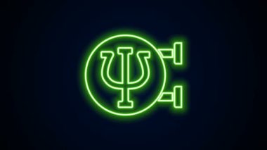 Parlayan neon hattı psikoloji ikonu siyah arkaplanda izole edildi. Psi sembolü. Akıl sağlığı konsepti, psikanaliz analizi ve psikoterapi. 4K Video hareketli grafik canlandırması