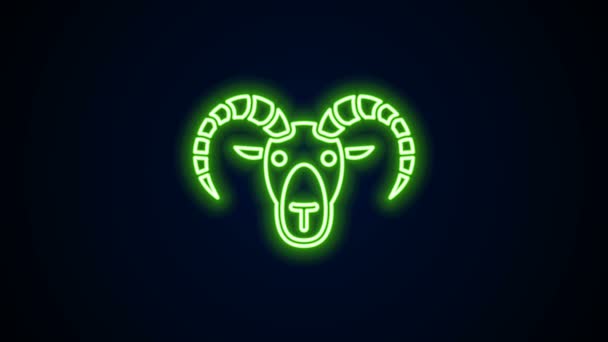Bersinar garis neon Kepala kambing atau ram ikon terisolasi pada latar belakang hitam. Domba gunung. Simbol hewan. Animasi grafis gerak Video 4K — Stok Video