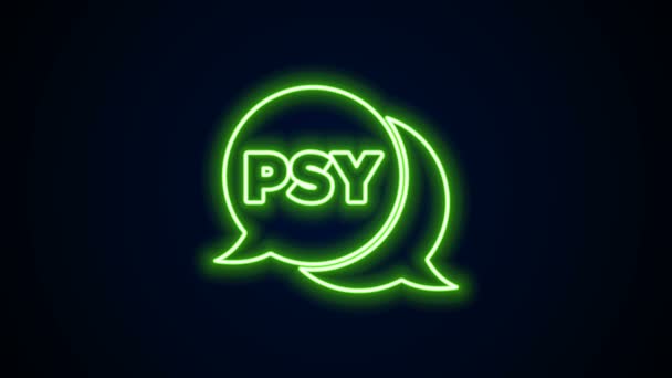 Glowing neon line Psychology icon isolated on black background. Psi symbol. Mental health concept, psychoanalysis analysis and psychotherapy. 4K Video motion graphic animation — Stock Video