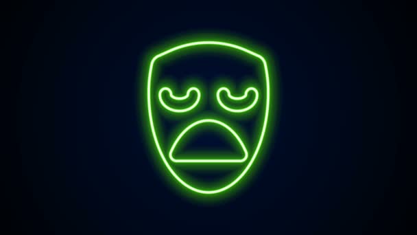 Gloeiende neon lijn Drama theatrale masker pictogram geïsoleerd op zwarte achtergrond. 4K Video motion grafische animatie — Stockvideo