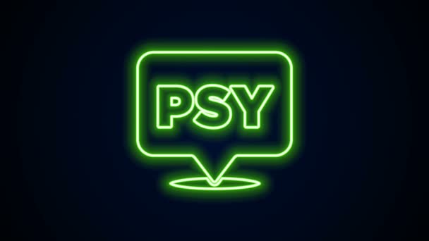 Gloeiende neon lijn Psychologie icoon geïsoleerd op zwarte achtergrond. Psi symbool. Geestelijke gezondheid concept, psychoanalyse analyse en psychotherapie. 4K Video motion grafische animatie — Stockvideo