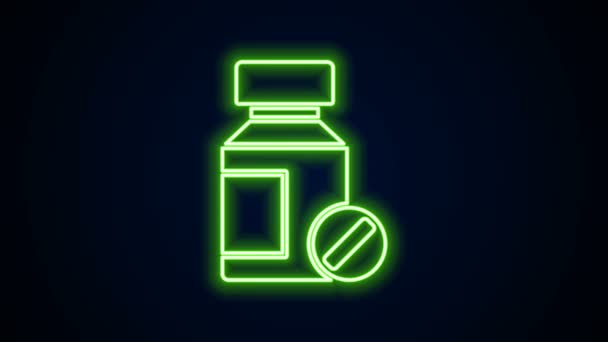 Glödande neon linje Sedativa piller ikon isolerad på svart bakgrund. 4K Video motion grafisk animation — Stockvideo