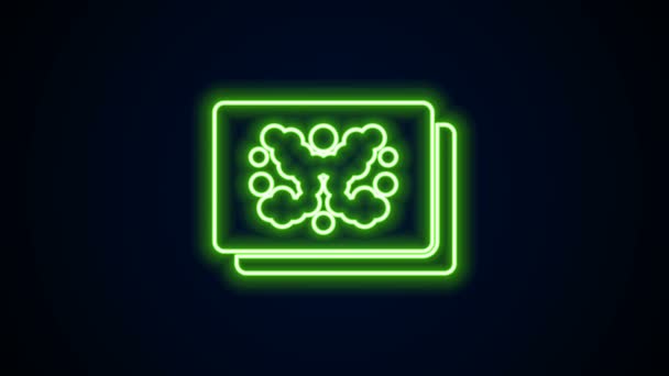 Świecąca neonowa ikona testu Rorschacha odizolowana na czarnym tle. Psychiczna diagnostyka atramentu Rorschach. 4K Animacja graficzna ruchu wideo — Wideo stockowe