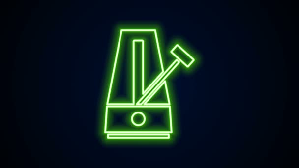 Leuchtende Neon Line Classic Metronom mit Pendel in Bewegung Symbol isoliert auf schwarzem Hintergrund. Ausstattung mit Musik und Beatmechanismus. 4K Video Motion Grafik Animation — Stockvideo