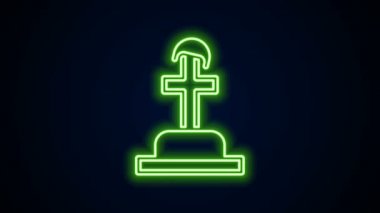 Parlayan neon hattı asker mezar ikonu siyah arka planda izole edildi. Bilinmeyen askerin mezarı. 4K Video hareketli grafik canlandırması