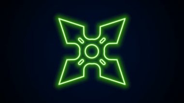 Parlayan neon hattı Japon ninja shuriken simgesi siyah arkaplanda izole edildi. 4K Video hareketli grafik canlandırması
