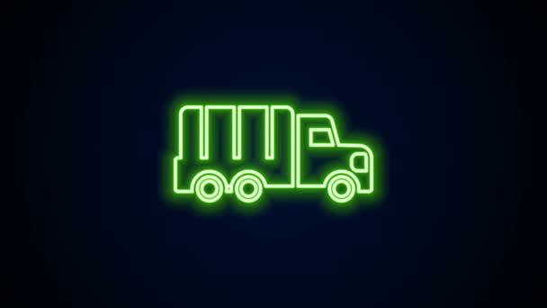 Icono de camión militar de línea de neón brillante aislado sobre fondo negro. Animación gráfica de vídeo 4K — Vídeo de stock