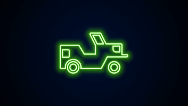 Ligne lumineuse néon Icône de jeep militaire isolée sur fond noir. Animation graphique de mouvement vidéo 4K — Video