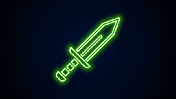 Linea al neon luminosa Icona della spada isolata su sfondo nero. Arma medievale. Animazione grafica 4K Video motion — Video Stock