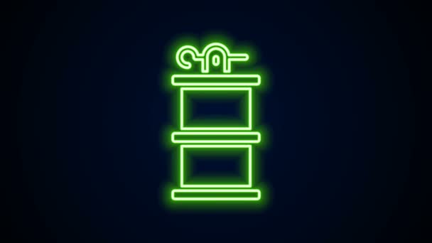Glowing neon line Hand smoke grenade icon isolated on black background. Bomb explosion. 4K Video motion graphic animation — Stock Video