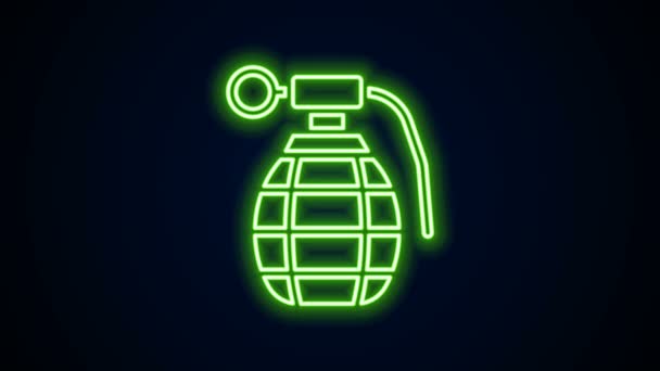 Glowing neon line Hand grenade icon isolated on black background. Bomb explosion. 4K Video motion graphic animation — Stock Video