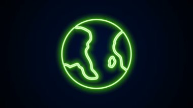 Parlayan neon çizgisi Dünya ikonu siyah arka planda izole edildi. Dünya ya da Dünya işareti. Küresel internet sembolü. Geometrik şekiller. 4K Video hareketli grafik canlandırması