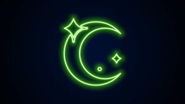 Parlayan neon hattı Ay ve yıldız simgesi siyah arkaplanda izole edildi. 4K Video hareketli grafik canlandırması