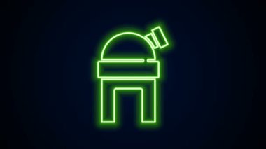 Parlayan neon hattı Astronomik Gözlemevi simgesi siyah arkaplanda izole edildi. Teleskoplu bir gözlemevi. Bilimsel kurum. 4K Video hareketli grafik canlandırması