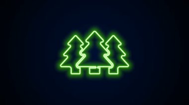 Parlayan neon çizgisi simgesi siyah arkaplanda izole edilmiş. Orman sembolü. 4K Video hareketli grafik canlandırması