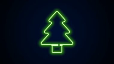 Parlayan neon çizgisi ağaç simgesi siyah arkaplanda izole edildi. Orman sembolü. 4K Video hareketli grafik canlandırması
