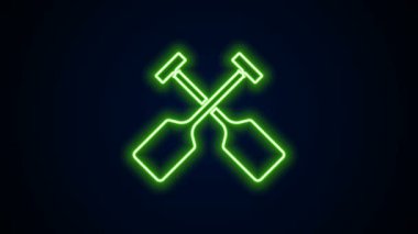 Parlayan neon hattı Paddle simgesi siyah arkaplanda izole edildi. Kürek çekin. 4K Video hareketli grafik canlandırması
