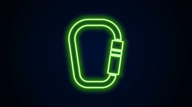 Parlayan neon çizgisi karabina simgesi siyah arkaplanda izole edildi. Olağanüstü bir spor. Spor malzemeleri. 4K Video hareketli grafik canlandırması