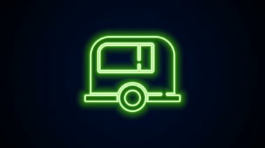 Parlayan neon hattı Rv Kamp karavanı simgesi siyah arkaplanda izole edildi. Gezici ev, karavan, yolculuk için ev karavanı. 4K Video hareketli grafik canlandırması