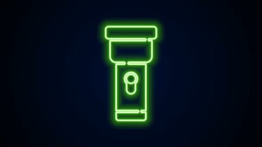 Parlayan neon hattı fener simgesi siyah arkaplanda izole edildi. 4K Video hareketli grafik canlandırması