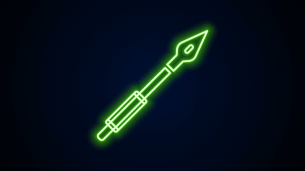 Linea neon incandescente icona della lancia medievale isolata su sfondo nero. Arma medievale. Animazione grafica 4K Video motion — Video Stock