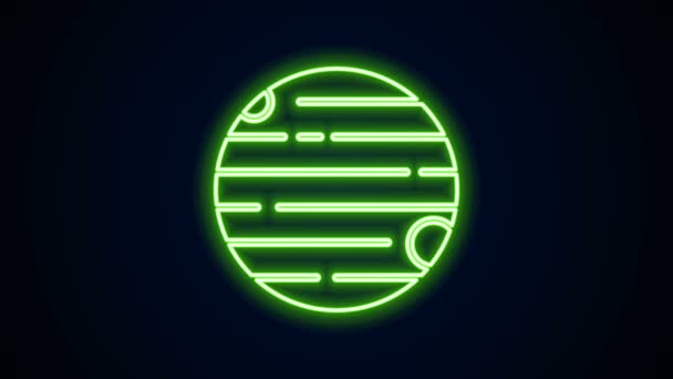 Glödande neon line Planet ikon isolerad på svart bakgrund. 4K Video motion grafisk animation — Stockvideo