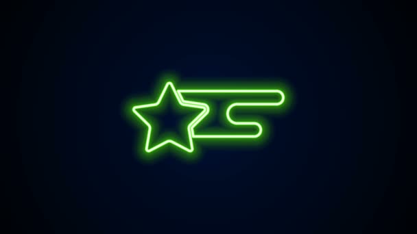 Leuchtende Neon-Linie Sternschnuppen-Symbol isoliert auf schwarzem Hintergrund. Sternschnuppe mit Sternschnuppe. Meteoroid, Meteorit, Komet, Asteroid, Sternsymbol. 4K Video Motion Grafik Animation — Stockvideo