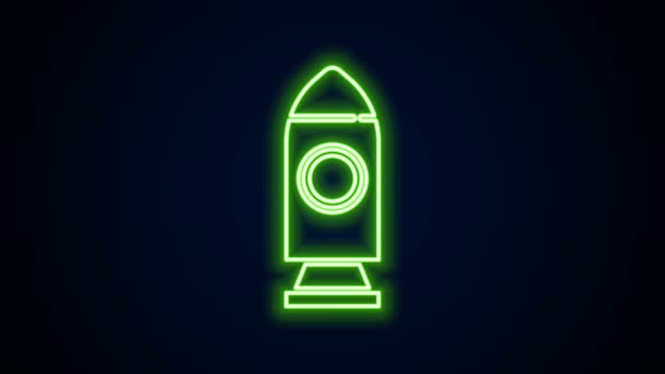 Parlayan neon hattı Roket gemisi simgesi siyah arkaplanda izole edildi. Uzay yolculuğu. 4K Video hareketli grafik canlandırması — Stok video