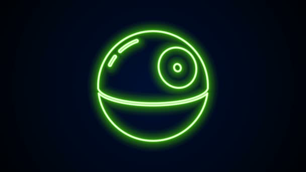 Ragyogó neon vonal Halál csillag ikon elszigetelt fekete háttérrel. 4K Videó mozgás grafikus animáció — Stock videók