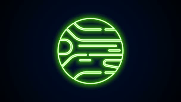 Linha de néon brilhante ícone Planeta isolado no fundo preto. Animação gráfica em movimento de vídeo 4K — Vídeo de Stock