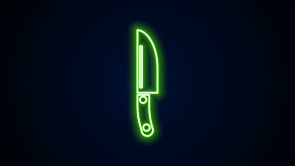 Ragyogó neon vonal Kés ikon elszigetelt fekete háttérrel. Evőeszköz szimbólum. 4K Videó mozgás grafikus animáció — Stock videók