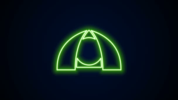 ネオンラインの輝き黒の背景に隔離された観光テントのアイコン。キャンプのシンボル。4Kビデオモーショングラフィックアニメーション — ストック動画