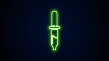 Parlayan neon hattı Pipette simgesi siyah arkaplanda izole edildi. Tıbbi, kozmetik, kimya laboratuvarı ekipmanları. 4K Video hareketli grafik canlandırması