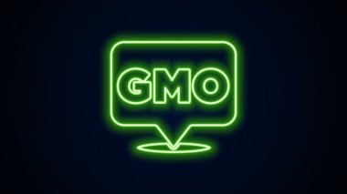 Parlayan neon hattı GMO simgesi siyah arkaplanda izole edildi. Genetik olarak değiştirilmiş organizma kısaltması. DNA gıda modifikasyonu. 4K Video hareketli grafik canlandırması